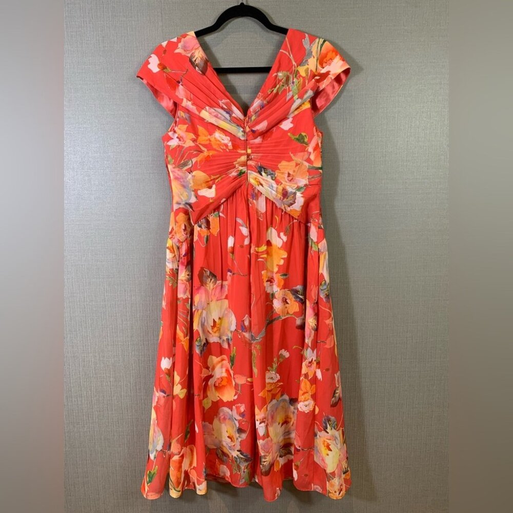 Adrianna Papell Coral Multi Floral Printed Front Twist Midi Chiffon Dress - Picture 4 of 11